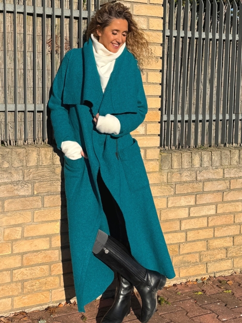 Zimní kabát pařená vlna tyrkys