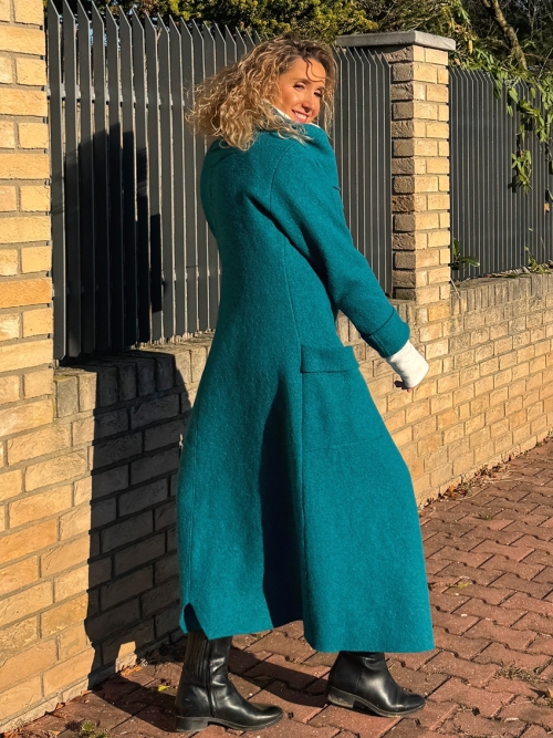 Zimní kabát pařená vlna tyrkys