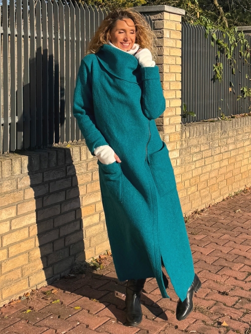 Zimní kabát pařená vlna tyrkys