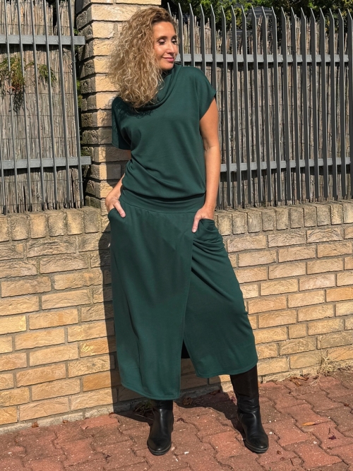 Šaty se zavinovací sukní dlouhé tmavě zelené