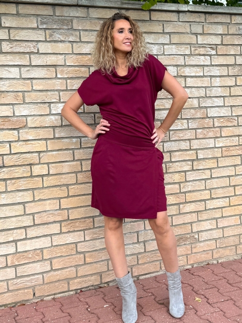 Šaty se zavinovací sukní krátké Burgundy